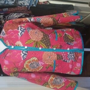 Floral Pink Quilted Jacket With A Reversible Jacket In A Beautiful Turquoise